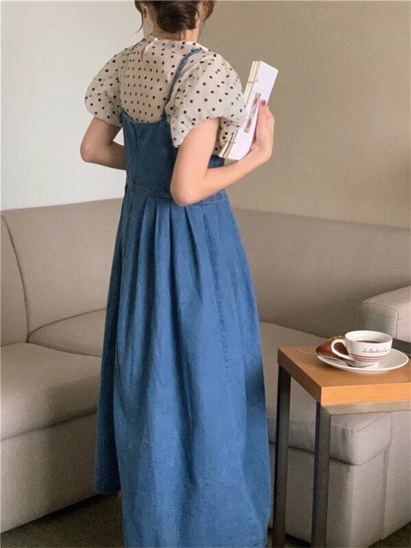 Summer Denim Halter Vintage Dress – Sleeveless High Waist Korean Style