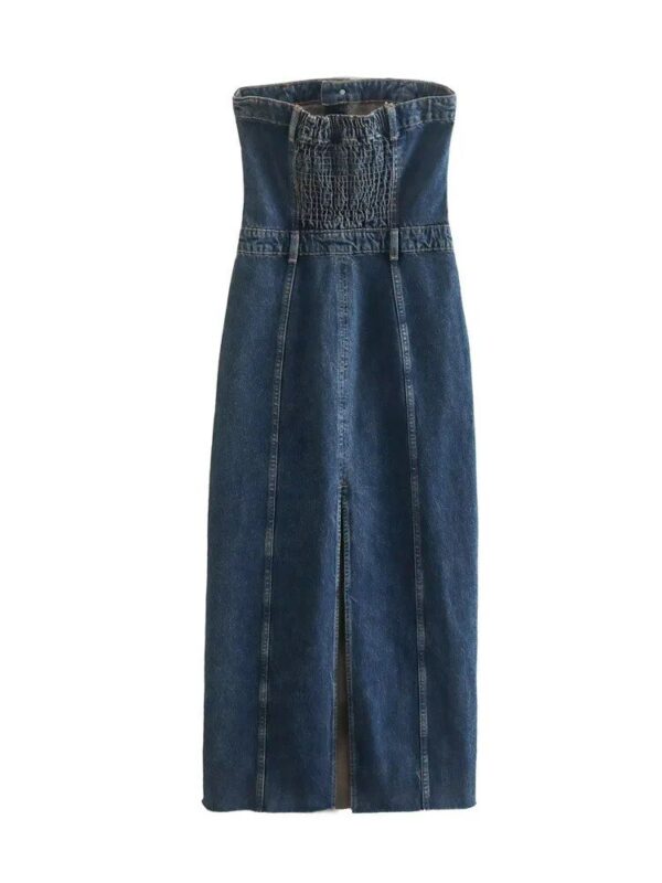 Off-Shoulder Blue Denim Maxi Dress – Casual Long Winter Dress