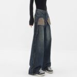 Chic Navy Bootcut Jeans with Artful Distressing - Women's Casual Denim