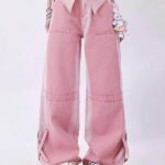 Pink High Waisted Baggy Wide Leg Jeans - Y2K Streetwear Loose Denim