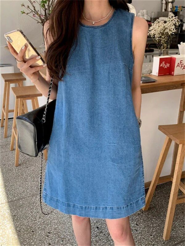 Summer Sleeveless Denim Mini Dress – Casual Women’s Cotton Vest