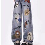 Graffiti High-Waisted Baggy Denim Pants - Y2k Wide Leg Streetwear