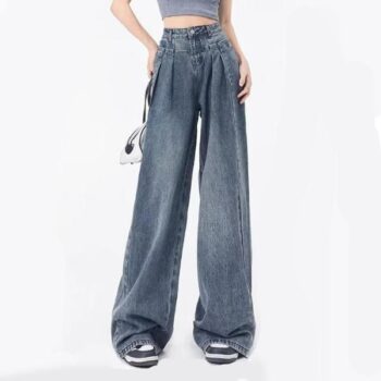 Wide Leg High-Waist Vintage Jeans – Women’s Y2K Streetwear Denim