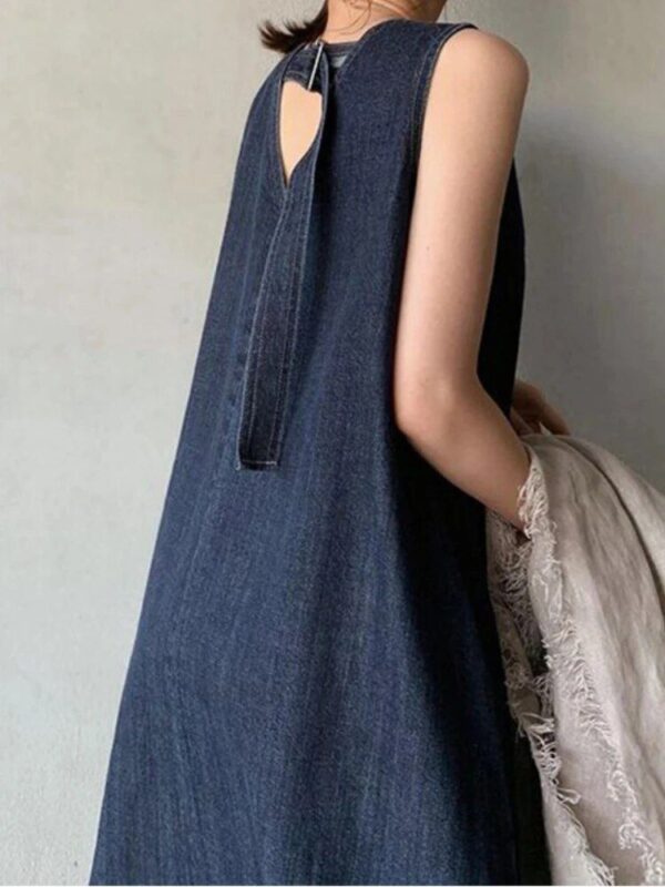 2023 Summer Denim Maxi Dress - Casual Vintage V-Neck Sleeveless - Image 5