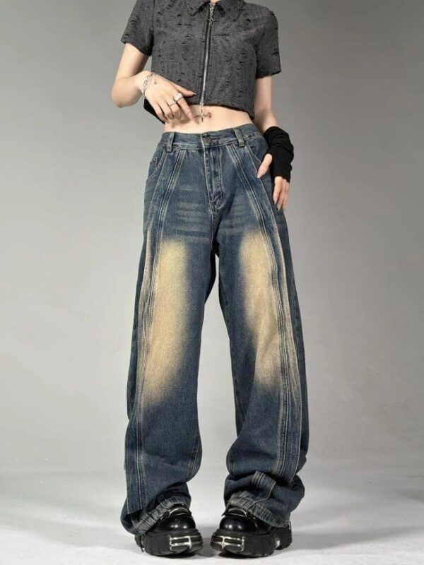 Y2K Gothic Wide-Leg Retro Jeans – Unisex Washed Streetwear Denim