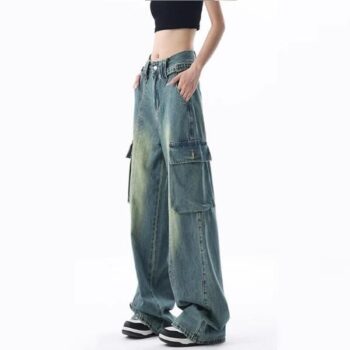 High Waisted Wide Leg Vintage Denim – Y2K Baggy Streetwear Jeans
