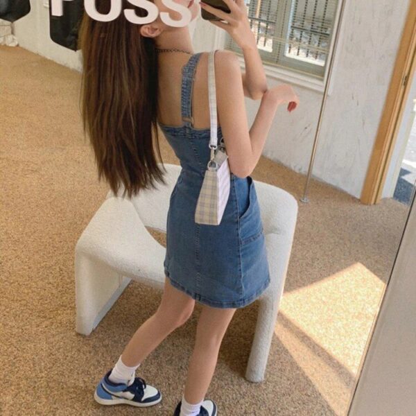 Summer Vintage Denim Mini Dress - Sexy Backless, Sleeveless & Pockets - Image 5