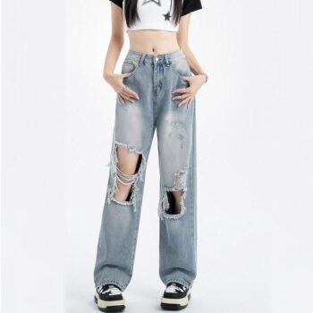 High-Waisted Wide Leg Denim – Vintage Y2k Baggy Streetwear Jeans