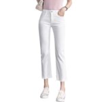 High-Waist Ankle-Length Straight Leg Women's White Jeans