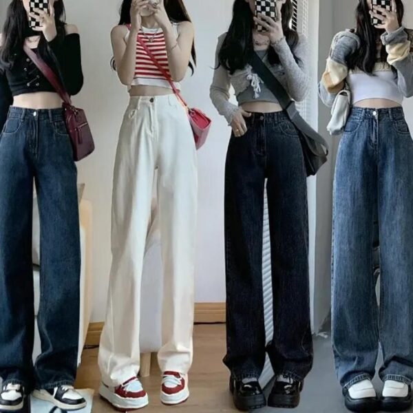 High Waist Y2K Wide Leg Denim – Casual Autumn/Winter Women’s Jeans