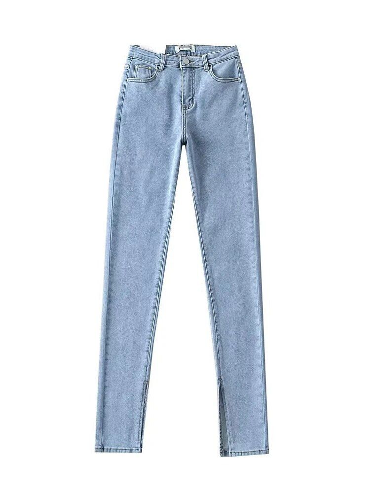 Autumn High Waist Skinny Full-Length Split Jeans