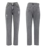 High Waist Vintage Skinny Jeans - Gray Distressed Denim Ankle Pants