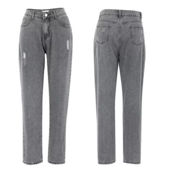 High Waist Vintage Skinny Jeans – Gray Distressed Denim Ankle Pants