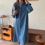 Chic Denim Midi Shirt Dress - Vintage-Inspired High-Waist Design for Spring