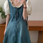 Chic High-Waist Denim Mini Dress - Vintage & Korean Style Fusion