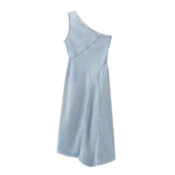 Blue Asymmetric Bodycon Midi Dress – Sleeveless Summer Chic
