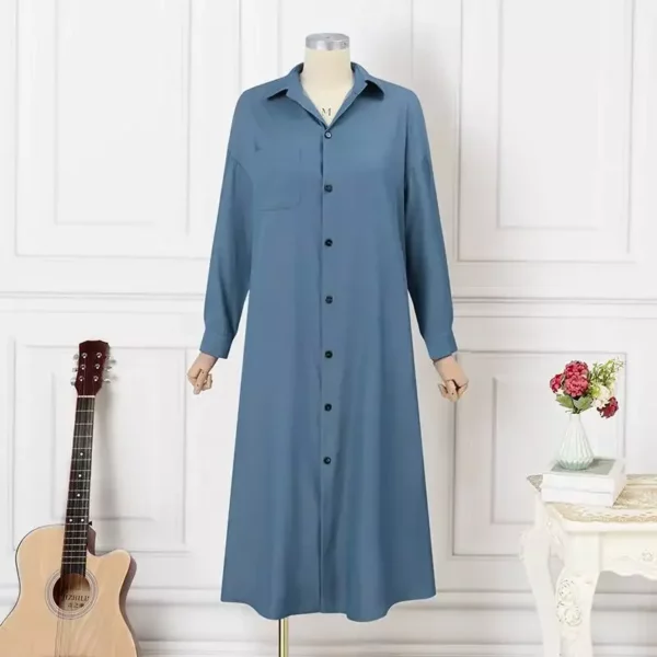 Denim Long Shirt Dress – Women’s Casual Long Sleeve Maxi