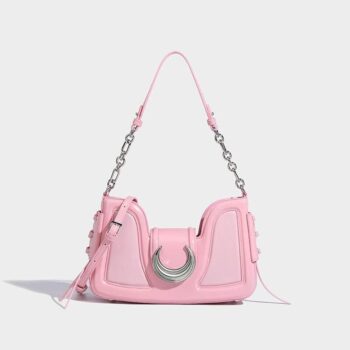 Luxury Pink Half Moon Crossbody Bag