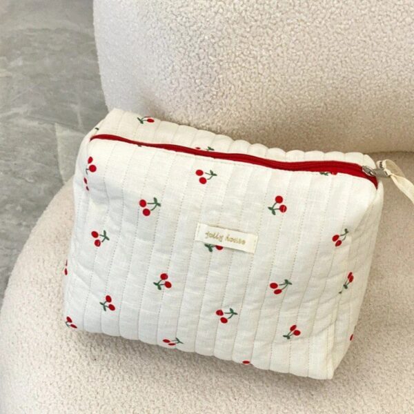 Charming Retro Cherry Quilted Cosmetic and Pencil Case