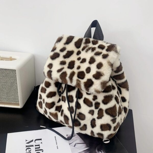 Harajuku Leopard Faux Fur Backpack for Women - Image 2