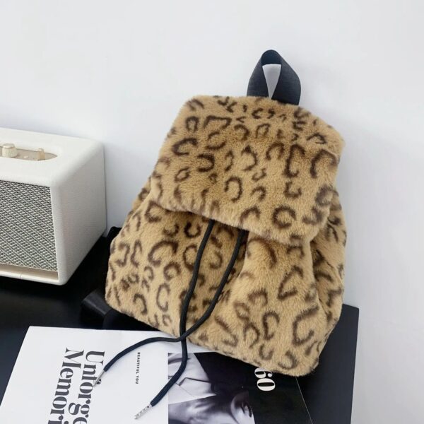 Harajuku Leopard Faux Fur Backpack for Women - Image 3