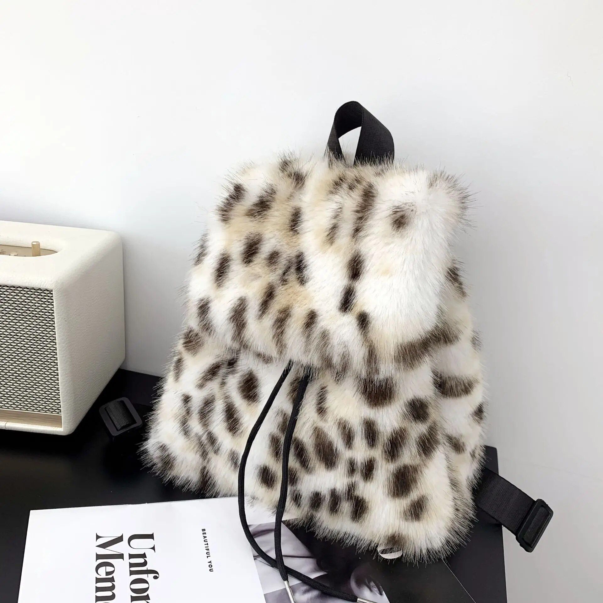 Harajuku Leopard Faux Fur Backpack for Women