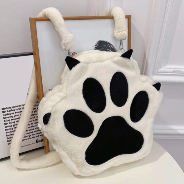 Cute Kawaii Cat Paw Plush Backpack – Soft Fluffy Casual Schoolbag for Girls