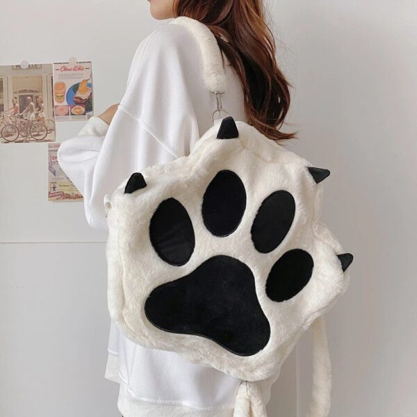 Cute Kawaii Cat Paw Plush Backpack – Soft Fluffy Casual Schoolbag for Girls
