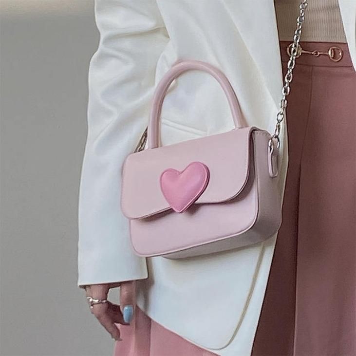 Chic Pink Heart Square Shoulder Bag
