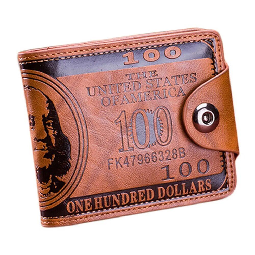 Stylish Men’s Compact Wallet with 100 Dollar Bill Design and Multi-Card Slots