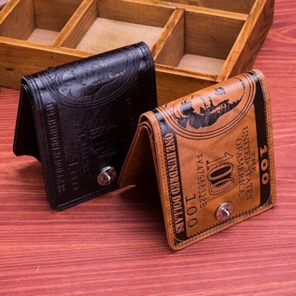 Stylish Men’s Compact Wallet with 100 Dollar Bill Design and Multi-Card Slots