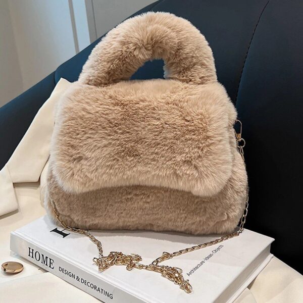 Chic Faux Fur Top-Handle Sling Bag with Removable Shoulder Chain