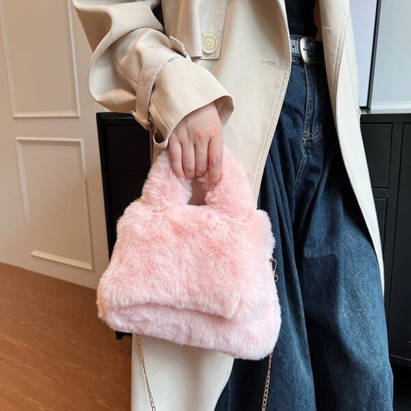 Chic Faux Fur Top-Handle Sling Bag with Removable Shoulder Chain