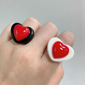 Trendy Acrylic Red Heart Rings