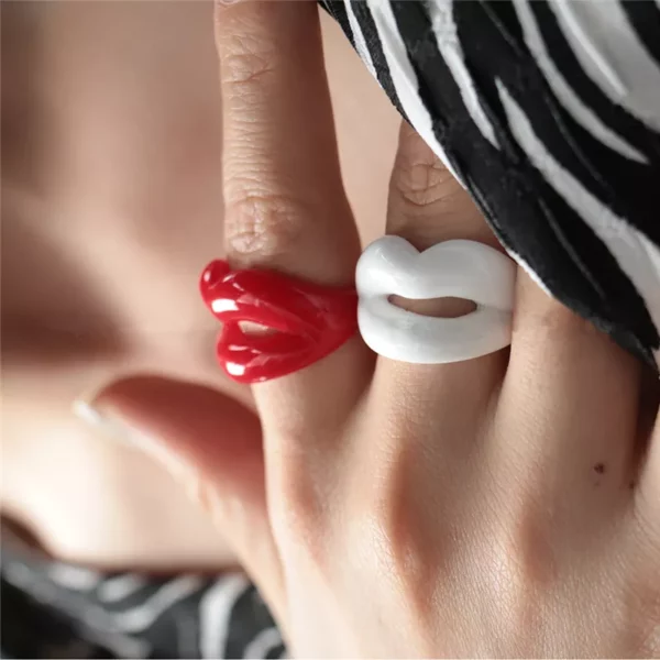 Trendy Punk Red Lips Acrylic Ring