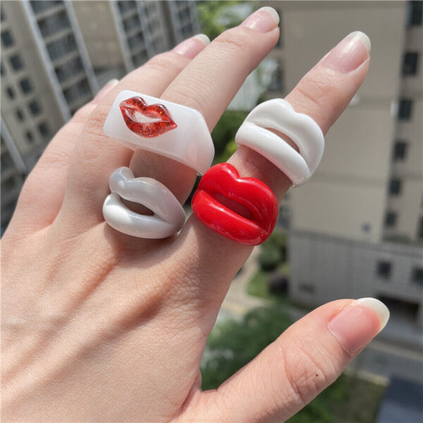 Trendy Punk Red Lips Acrylic Ring