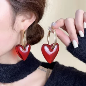 Chic Red Heart-Shaped Drop Earrings