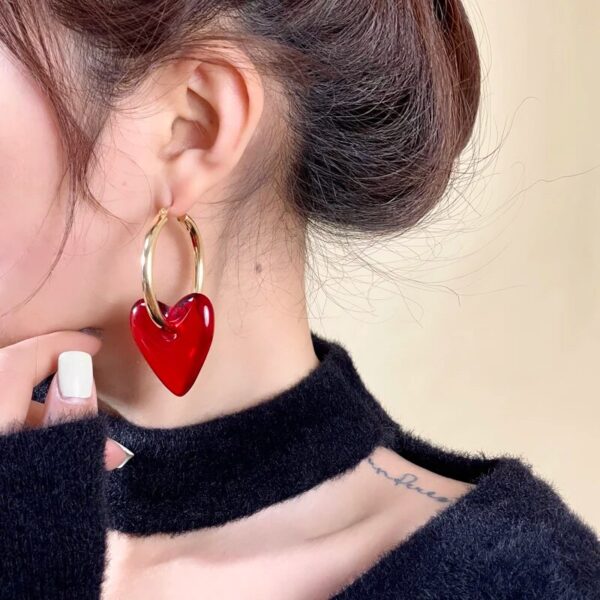 Chic Red Heart-Shaped Drop Earrings