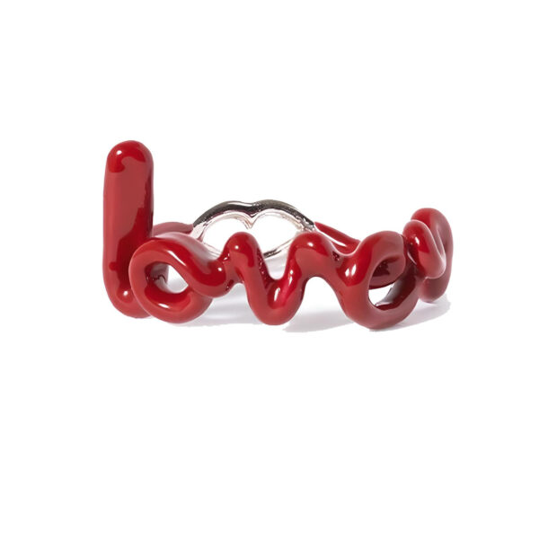 Charming Red Love Enamel Dripping Oil Rings - Image 3