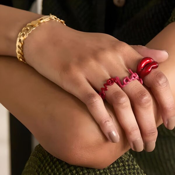 Charming Red Love Enamel Dripping Oil Rings - Image 5