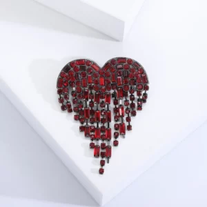 Red Tassel Heart Rhinestone Brooch Pin