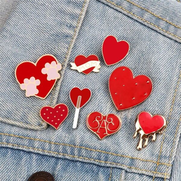 Chic Red Heart Enamel Brooch Pin