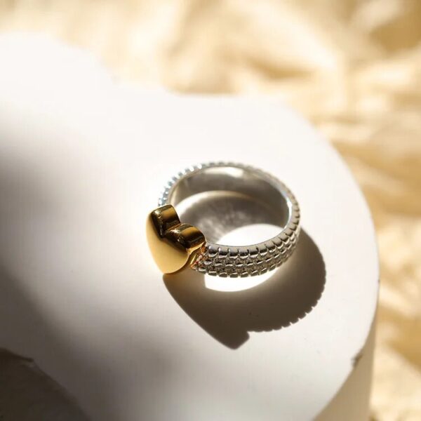 Brass Geometric 2-Tone Heart Ring for Women - Image 3