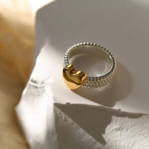 Brass Geometric 2-Tone Heart Ring for Women