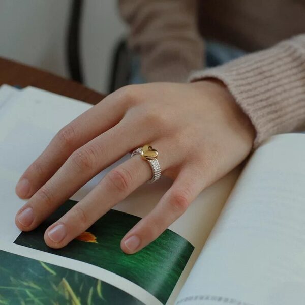 Brass Geometric 2-Tone Heart Ring for Women