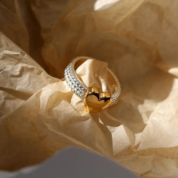 Brass Geometric 2-Tone Heart Ring for Women