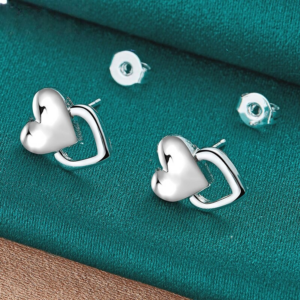 Elegant 925 Sterling Silver Heart Stud Earrings