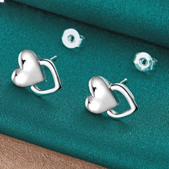 Elegant 925 Sterling Silver Heart Stud Earrings