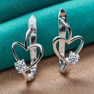 Sterling Silver Heart Crystal Earrings