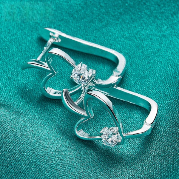 Sterling Silver Heart Crystal Earrings